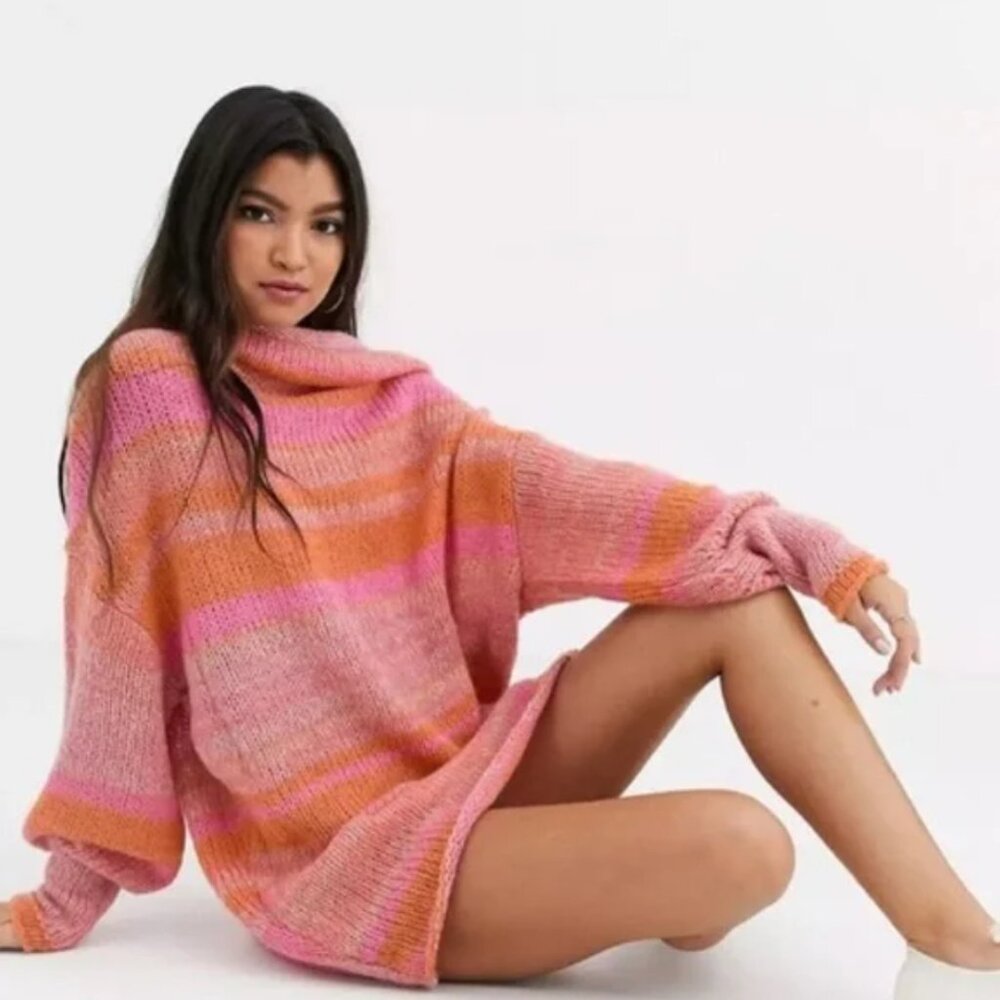 Free People Candy Stripe Wool Alpaca Blend Tunic Sweater ~ Coachella festival